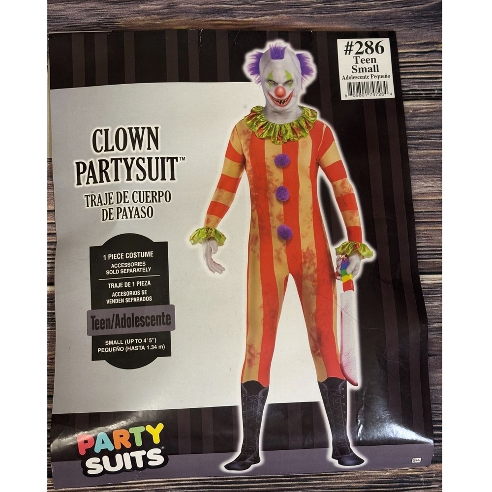 Clown Partysuit Costume Teen Small Adult Red Striped Halloween Cosplay Jumpsuit